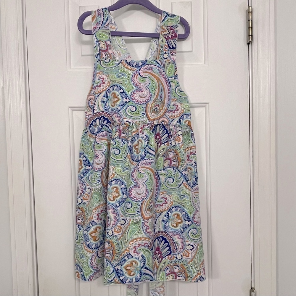 Lolly Wolly Doodle 100% cotton paisley crisscross sash tie back dress, size 10.